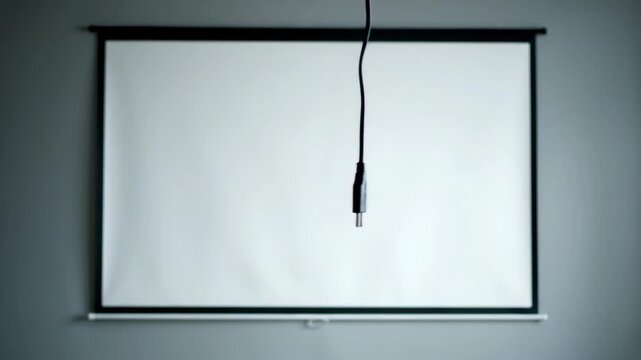 Empty projector screen with gray background ready for presentation