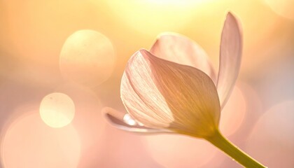 Close Up Macro View of a Delicate Pink Flower Bud Illuminated by Golden Sunlight with Soft Bokeh Background
