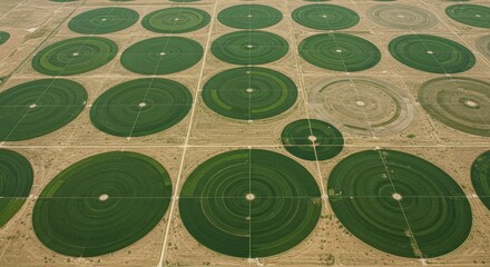 Aerial View of Circular Farmland Irrigation Patterns
