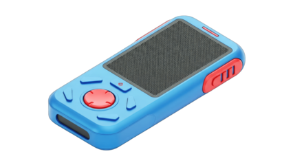 Blue and Red Retro Handheld Game Console on White Background