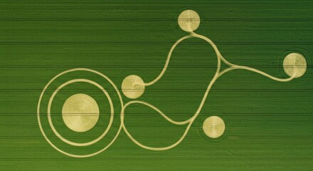 Aerial View of Intricate Crop Circle Design in Green Field