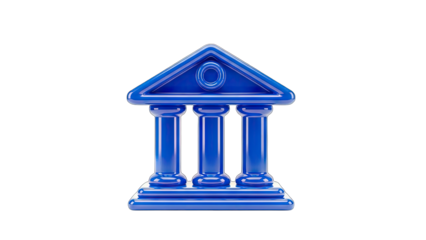 Blue Bank Building Icon on White Background
