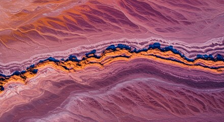 Aerial View of Vibrant Geological Strata and Water Features