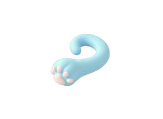 Blue Cat Paw and Tail Curled Up Isolated on White