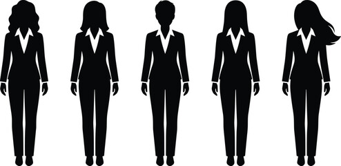 Business people silhouette, diverse hairstyles, professional attire, corporate fashion, office wear, team unity, formal clothing, workplace diversity, career concept, business illustration