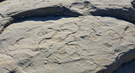 Ancient Fossil Imprints on Textured Rock Surface