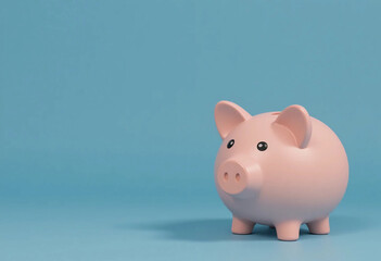 Piggy bank and house model isolated over blue background.