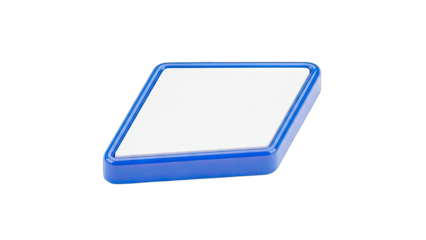 Blue Diamond-Shaped Sign on White Background