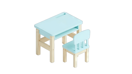 Blue Desk and Chair Set Isolated on White Background