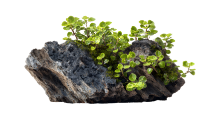 Rocks and Green Plants Arrangement on transparent Background for Nature Design