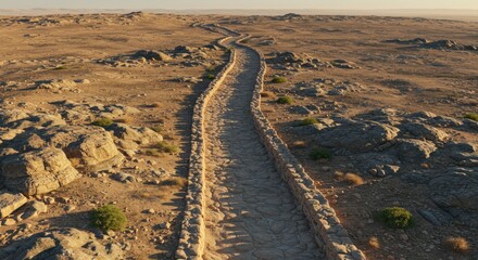 Ancient Stone Path Winding Through Arid Desert Landscape