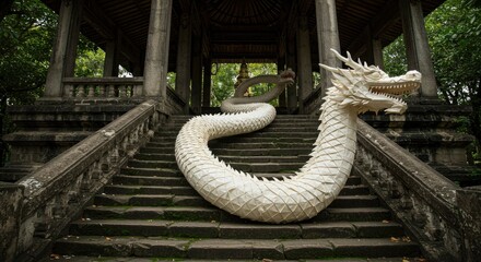 Ancient Stone Staircase with White Dragon Sculpture