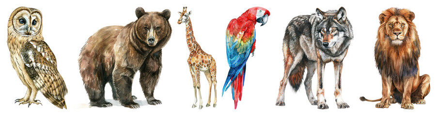 Fototapeta premium PNG Illustrated diverse wildlife animals, element set on transparent background
