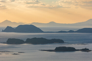 日本の風景　長崎県佐世保市　夕暮れの九十九島　石岳展望台
