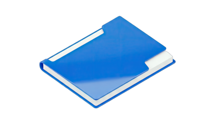 Blue Notebook with White Pages on White Background