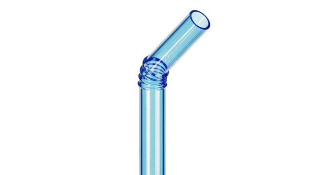 Blue Plastic Straw Bent Isolated on White Background - Powered by Adobe