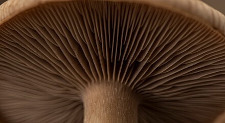 Close-up Macro View of Mushroom Gills Texture