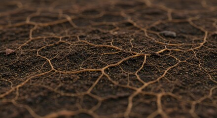 Close-up Macro View of Soil and Root System