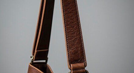 Close-Up of a Brown Leather Bag Strap with Stitching Detail