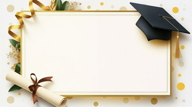 Elegant Graduation Cap Design with Golden Tassel and Diploma on Cream Background for Invitations Announcements and Celebrations