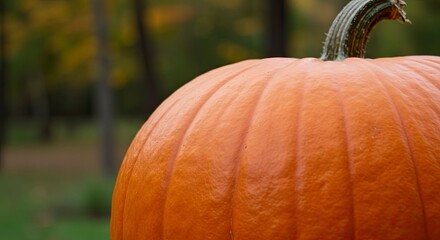 Close-up of a Ripe Orange Pumpkin in Autumn