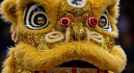 Close-up of a Vibrant Golden Lion Dance Costume