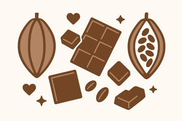 World Chocolate Day Illustration Featuring Cocoa Elements Chocolate Bars Sweet Celebration Minimal Clean Design