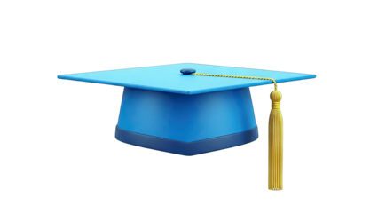 Blue Graduation Cap Isolated on White Background