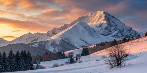 Winter mountain in sunrise 