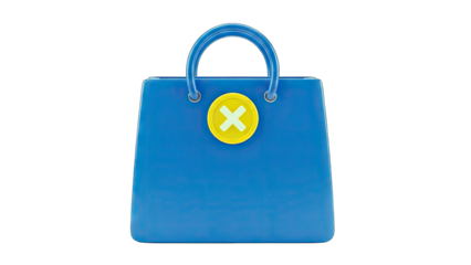 Blue Shopping Bag with Cancel Button on White Background