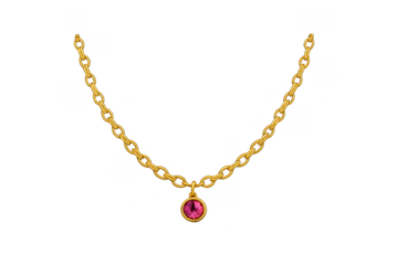 Gold chain necklace with pink gemstone pendant