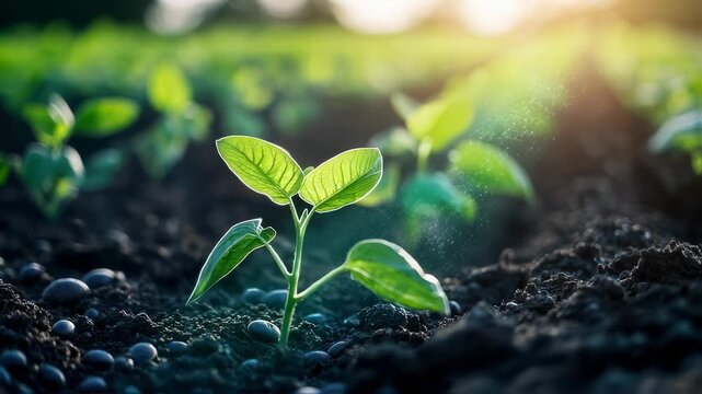 Captivating Close-Up of a Young Plant Growing in Fertile Soil and Sunlight Environment