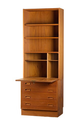Tall Bookshelf with drop down secretary desk, cut-out, png, no bg, silo