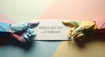 Creative Origami Hands Holding World NGO Day Greeting Card on February 27 Illustration