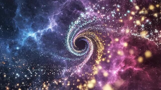 A cosmic vortex of swirling light and colorful nebula in deep space