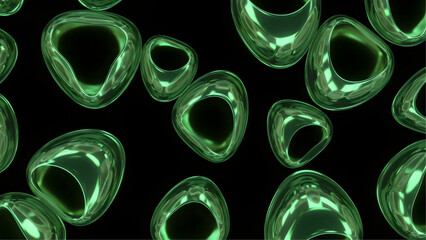 Vibrant Green Fluid Organic Shapes on Black Abstract Background