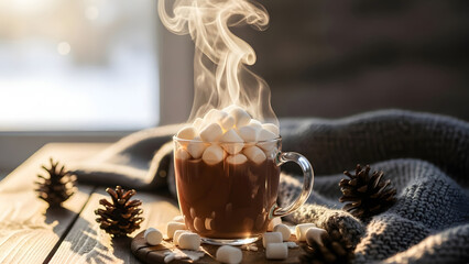 Cozy Winter Warm Drink Comforting Steam Marshmallows Delicious Hot Chocolate Beverage hot chocolate with marshmallows