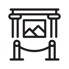 Art gallery exhibition with painting and stanchions