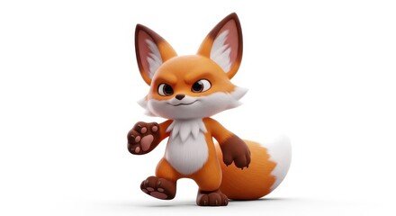 Obraz premium Cute cartoon fox creature with mischievous expression stands against a white background