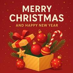 Merry Christmas and happy new year promotion banner with open box festive decoration for christmas Vector illustration.