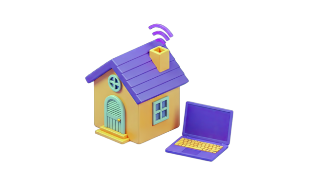 Cartoon House with Wifi Signal and Laptop - Smart Home Concept - Powered by Adobe