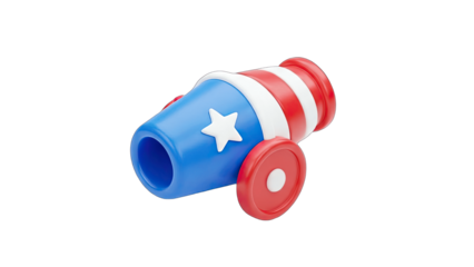 Cartoon Cannon with American Flag Colors on White Background