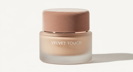 Cosmetic foundation product displayed in frosted glass container with matte lid