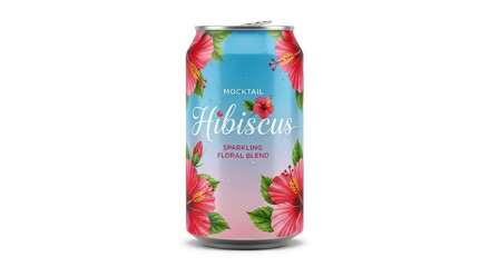 Fototapeta premium Beverage container mockup prominently featuring vibrant floral decoration and tropical inspiration