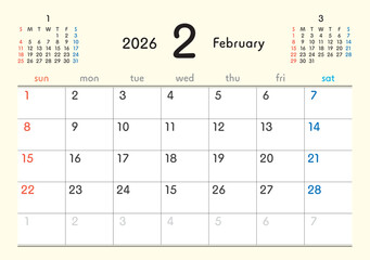2026年カレンダー2月