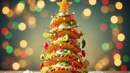 Creative taco Christmas tree with festive lights