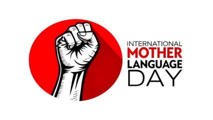 hand holding a red circle, cover photo design celebrate International Mother Language Day in Bangladesh.