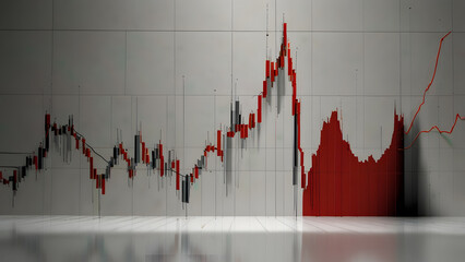 Detailed red line graph displaying fluctuating price movements of an asset on a digital trading screen. Business concept