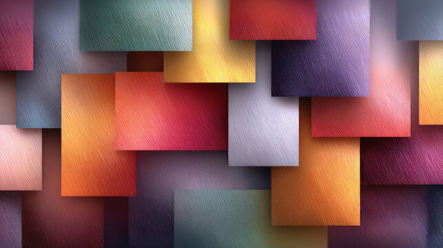 An abstract composition of multicolored rectangular shapes arranged in several layers and partially overlapping each other. - Powered by Adobe