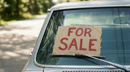 Classic Car For Sale Sign on Windshield